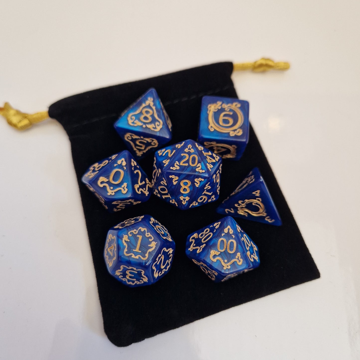 Blue & Gold 7 Polyhedral Dice Set