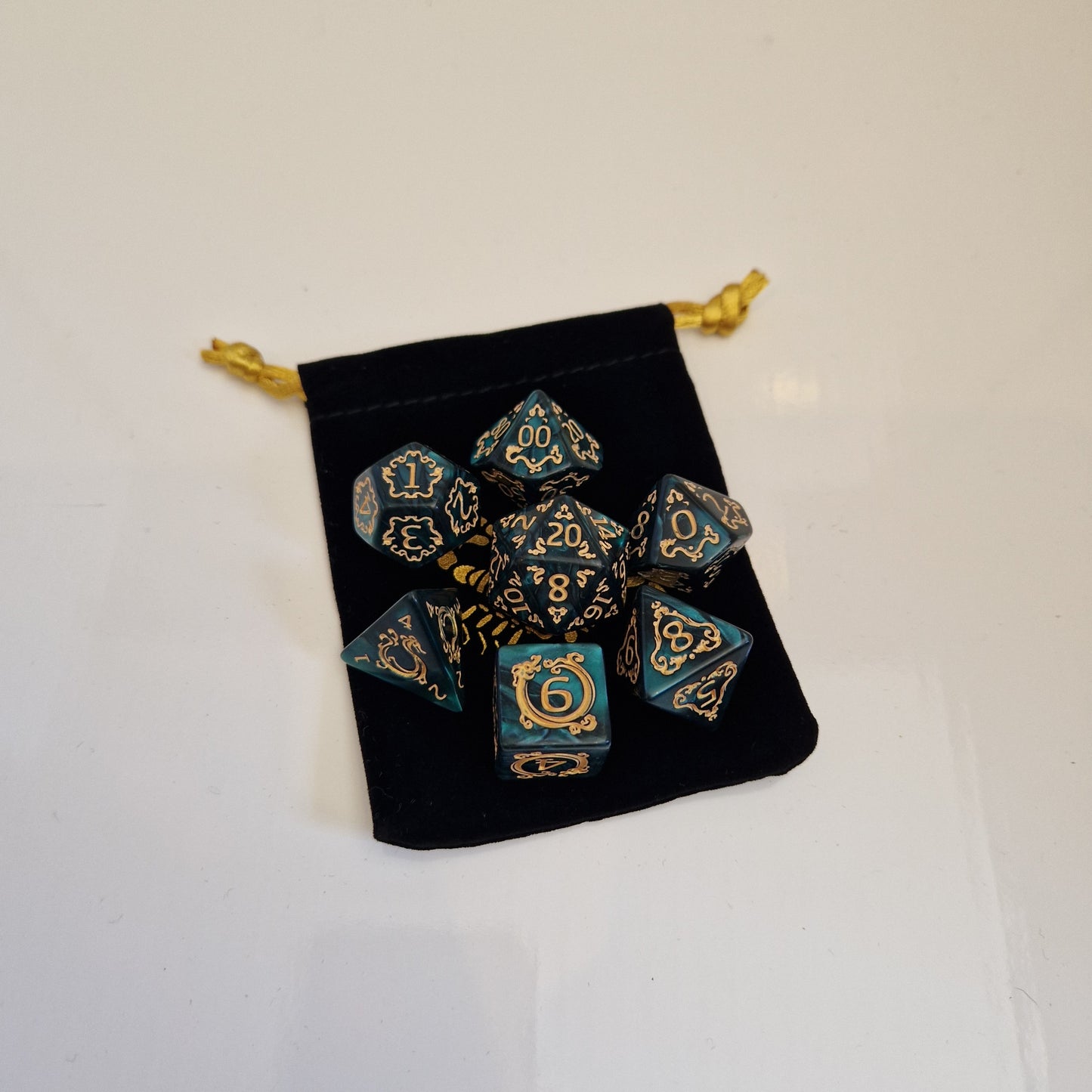 Green & Gold 7 Polyhedral Dice Set