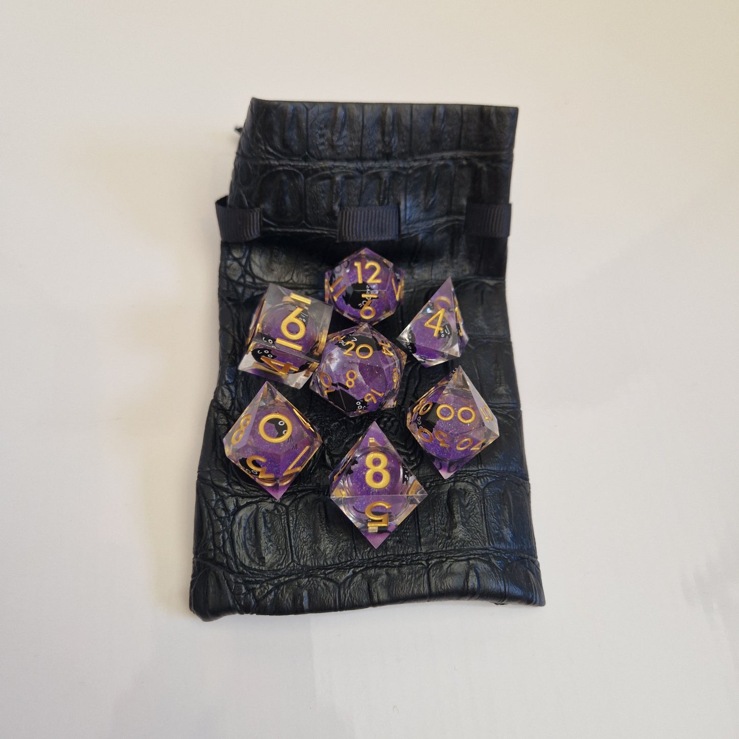 Cat Dragon Eye Dice | 7 Multi Sided Polyhedral Dice | Purple