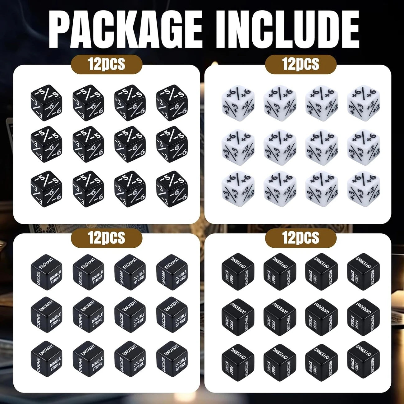 Keyword, Ability & +/- Counters | 48 Pieces, 6 Sided Dice