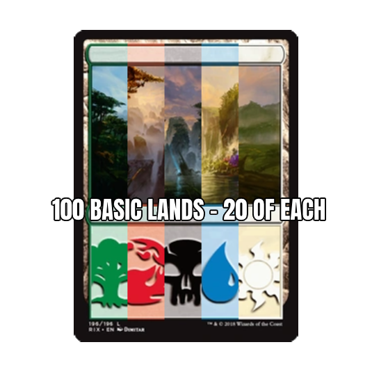 x100 Basic Lands - x20 Each Colour