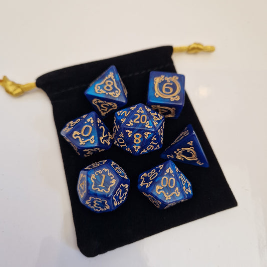 Blue & Gold 7 Polyhedral Dice Set